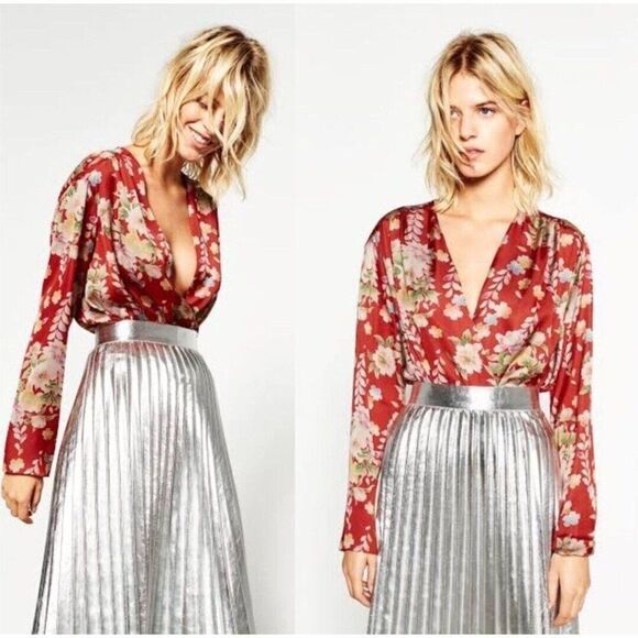 Zara Red Floral Bodysuit S NWT - Picture 1 of 13
